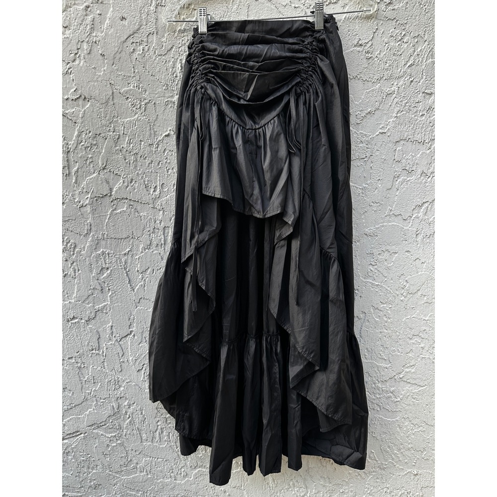 Scarlet Darkness Black Gothic Ruched High Low Maxi Skirt Small Steampunk Tiered